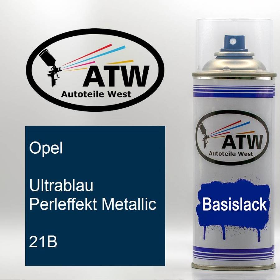 Opel, Ultrablau Perleffekt Metallic, 21B: 400ml Sprühdose, von ATW Autoteile West.